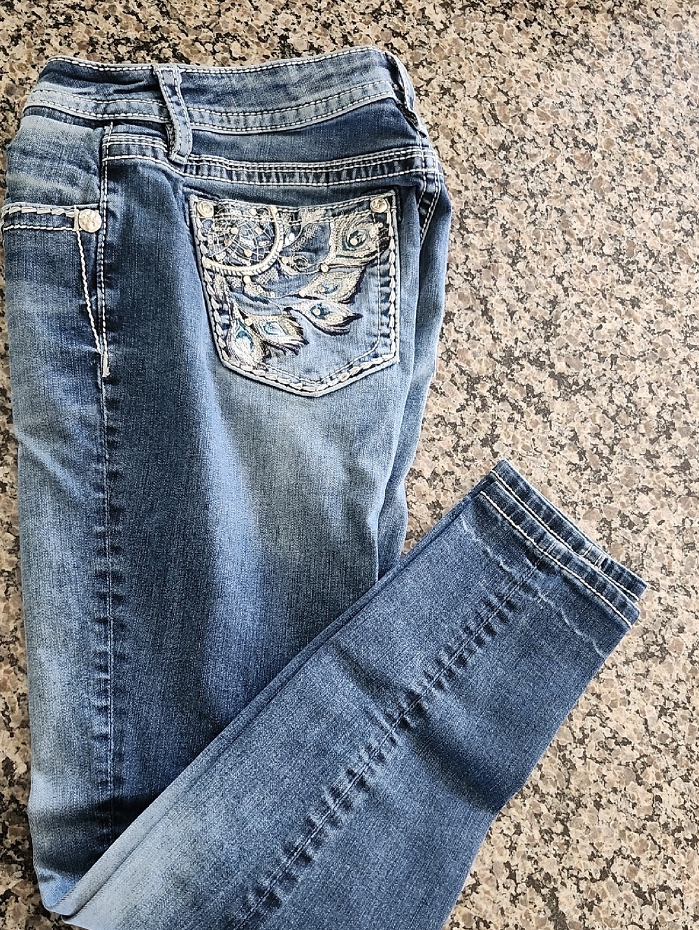 Miss Me Medium Blue Embroidered Skinny Jeans